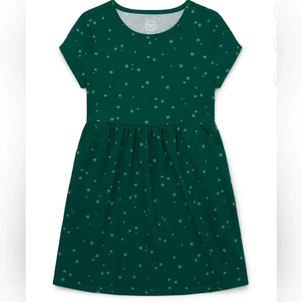 🔴 3/$12 Girl’s Green Starry Dress.‎ Size Medium (7/8) NWT!